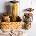 Kanister dapur kaca dengan penutup kayu acacia kedap udara